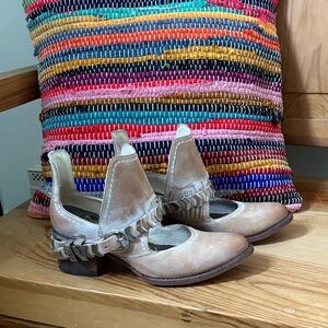 Freebird Tan Leather Mules with Buckle Detail